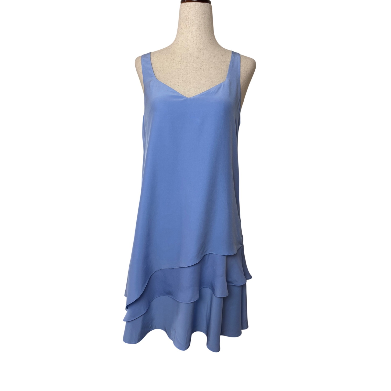 Parker Sur La Plage Eve Combo Silk Dress Periwinkle Blue Tiered Ruffle New